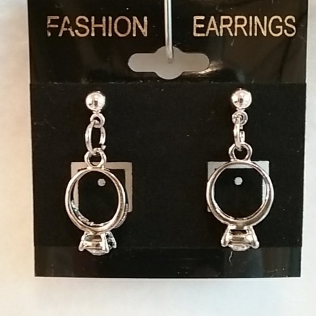 Womens Diamond Ring Charm Post Earrings
